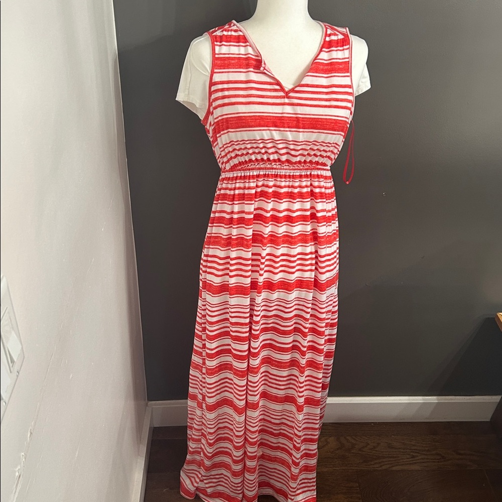 Sonoma  Red and White Striped Maxi Dress